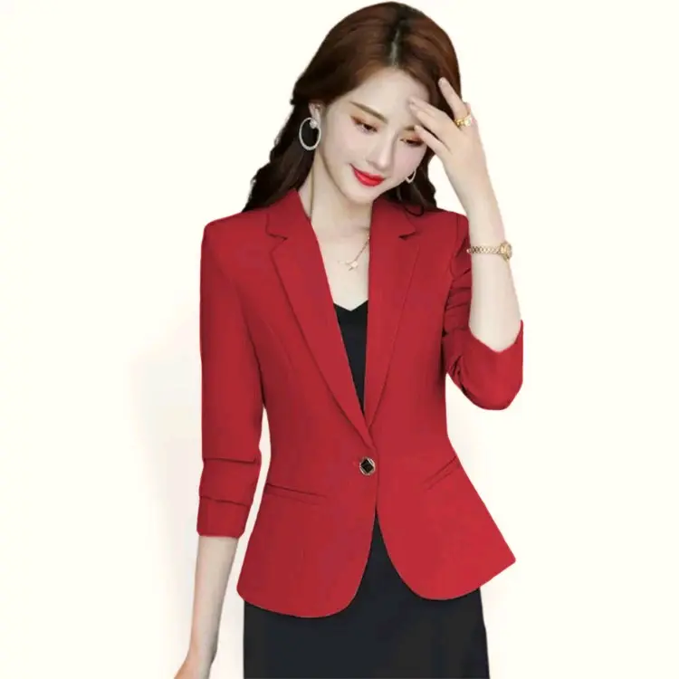 Jas Formal Wanita Merah/Jas kantor Wanita/Blazer wanita Atasan Kerja Casual Tangan Kancing Fit High Nyaman Tebal Slimfit blazer  korean