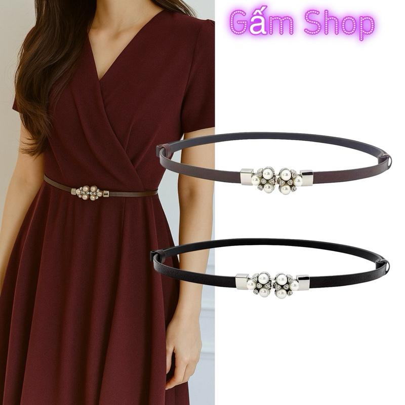 Đai Váy ,Đai Áo Da Thật Dập Vân Mặt Đính Hột Sang Trọng, Dây Bản Nhỏ 1cm Hai Màu ĐEn,Nâu Phù Hợp Cho Nữ Ứng Dụng Làm Đai Áo ,Váy Voi