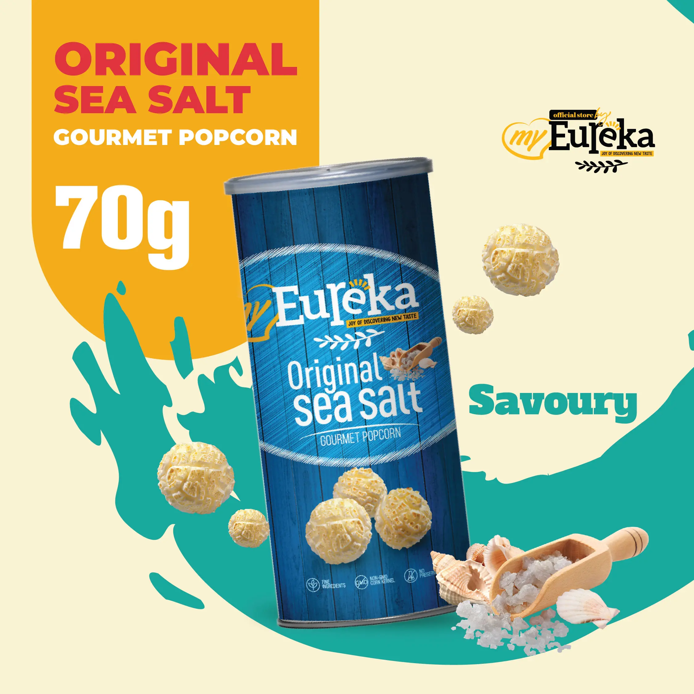 Eureka Original Sea Salt Popcorn 70g Canister Savoury Treat
