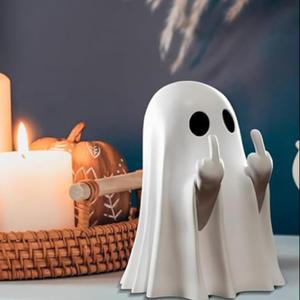 Estatua de fantasma para Halloween, estatua espeluznante de resina con dedo medio, decoración linda para la decoración de Halloween, decoración de horror para el porche y el hogar en interiores, regalo divertido de Halloween