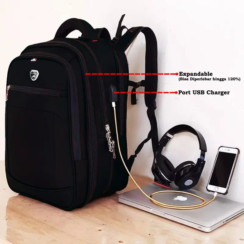 PL POWER Tas Pria Ransel Laptop Import Tas Polo Original Tas Laptop USB Tas Punggung Casual Pria 3