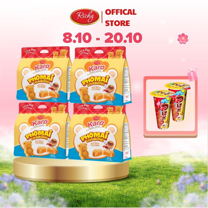 [DUY NHẤT 8.10 - 20.10 TẶNG 2 QUÀ] Combo 4 túi bánh KARO gấu chà bông nhân phô mai banh gấu Snack Ăn Vặt Food gaun han kemsua