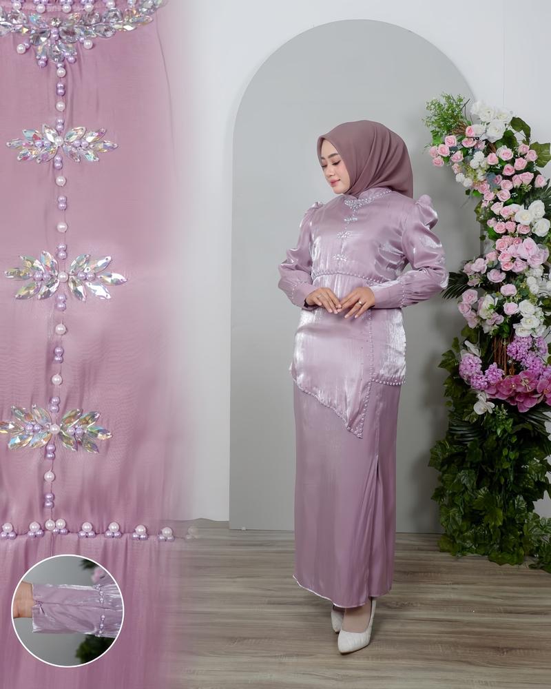 Product Introduction of Hameedah - One Set Tunik Payet Melayu Malaysia Baju Pesta Kondangan Wanita Muslim Gamis Dress Dewasa 2
