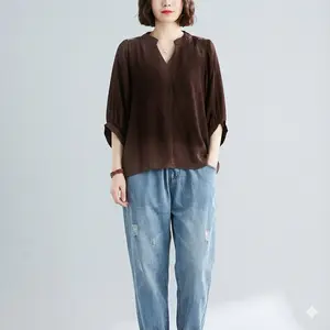 CILILY - Blouse Polo Linen Big Size Korean Style Atasan Jumbo Wanita Simple Casual Oversize Moa