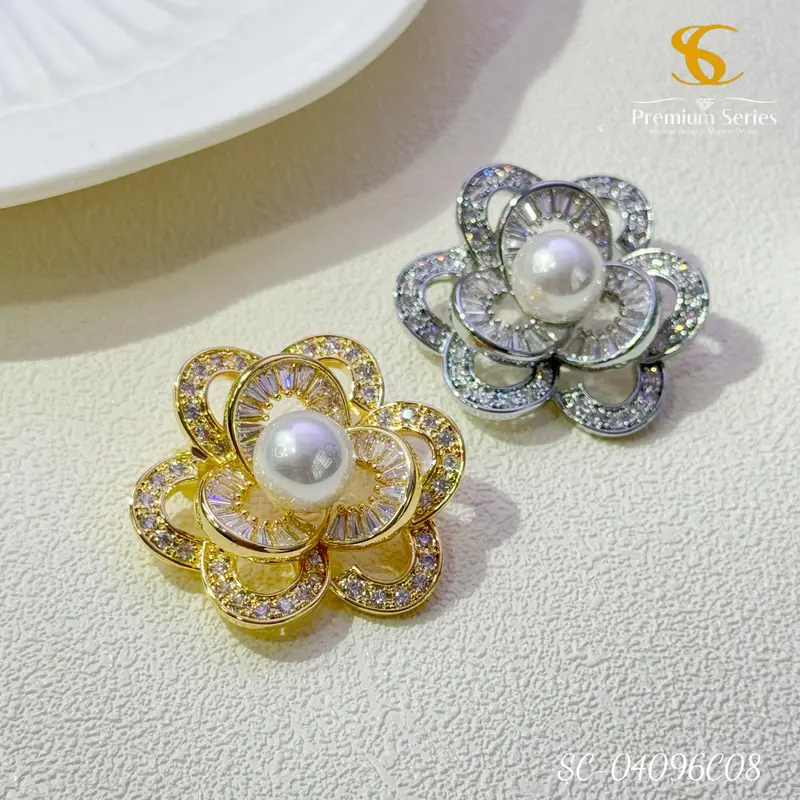 Sc Premium Brooch Bahu Kerongsang Tudung Bunga Pearl Flower Diamond ...