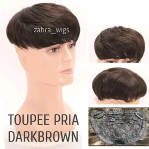 WIG TOUPEE PRIA KOREA RAMBUT PENDEK WARNA DARKBROWN TUTUP BOTAK PRIA WARNA COKLAT TUA  Hairclip TB 4