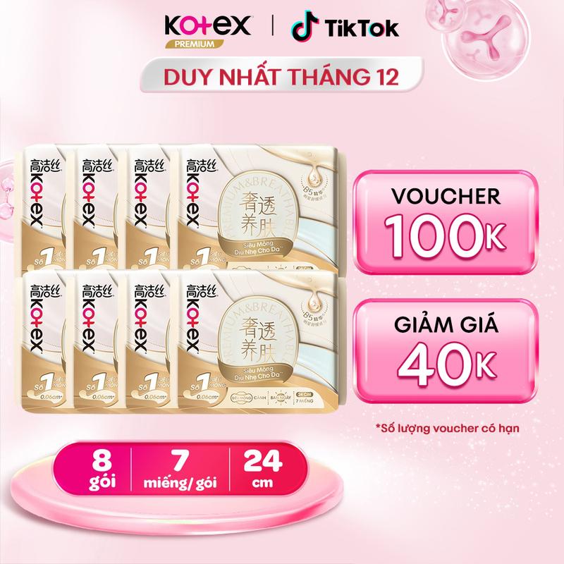   Kotex X Hannah Olala_Deal Shock  Combo 8 Băng Vệ Sinh Kotex Nhập Khẩu Cicada Siêu Mỏng Cánh 24cm 7 miếng 