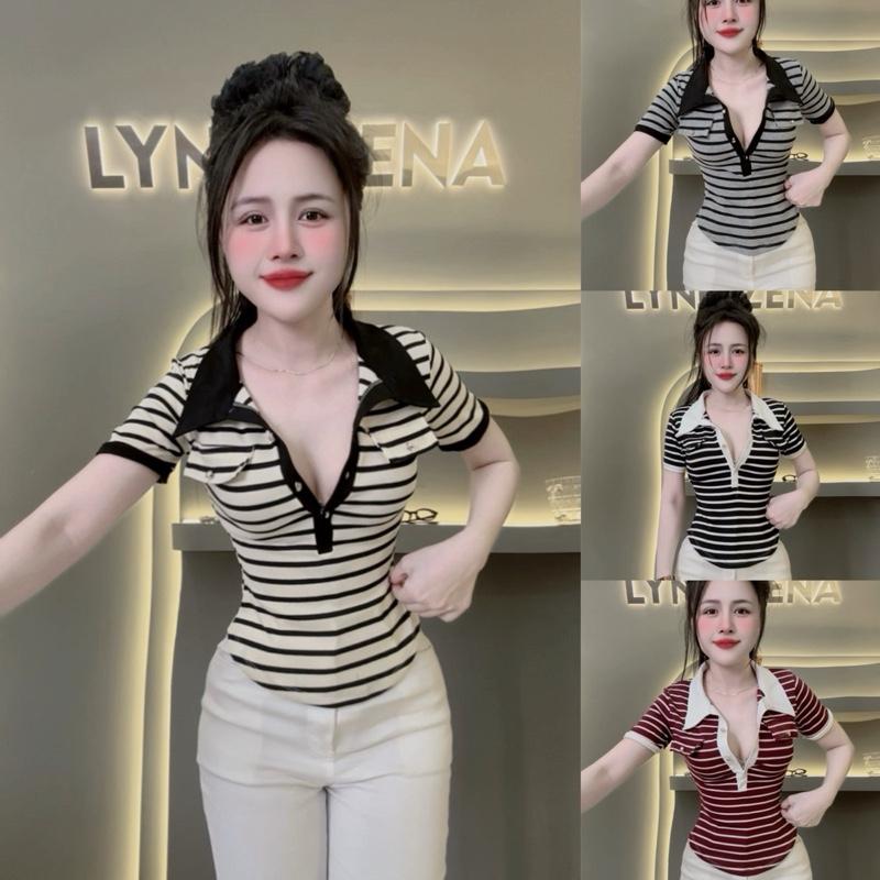 Áo Tk nút ngọc sang trọng cổ bẻ tay ngắn nhà Lynh Zena_A8019