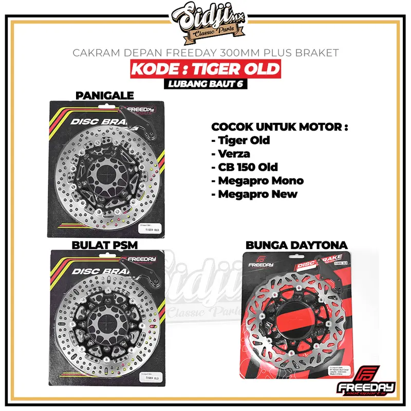 Piringan Cakram Depan Model Bulat Bunga Panigale FREEDAY 300mm Plus Braket Jupiter Z FIZR F1Z R Vega ZR R Jupiter MX King Rx King Supra Grand GL Megapro Tiger Verza Kharisma CB 150 Old 7