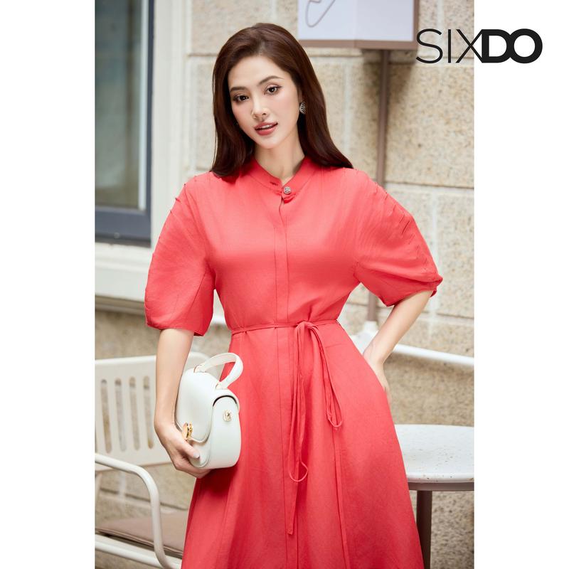 Đầm linen tay lỡ cổ trụ SIXDO Linen Flared Dress