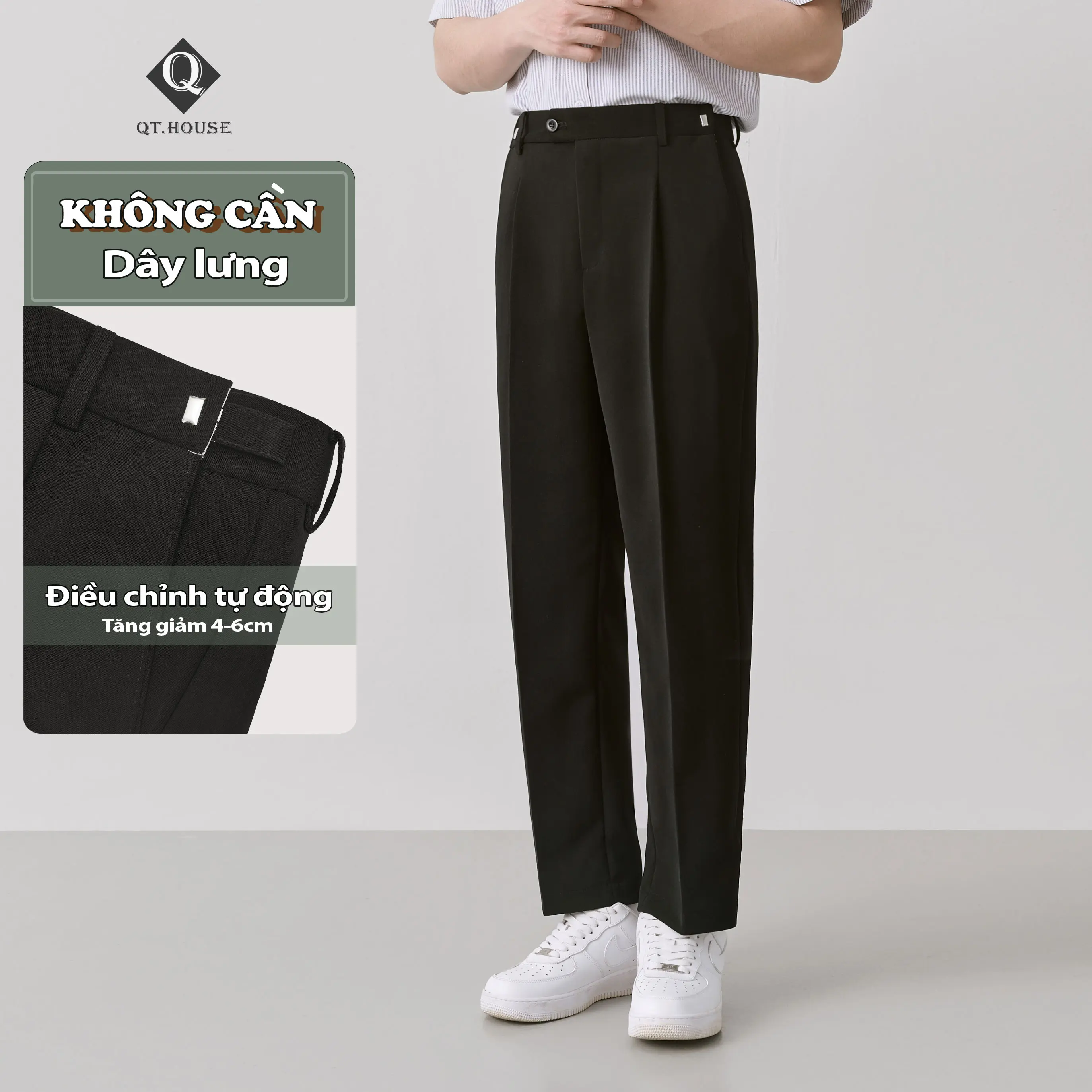 [Bán Chạy] Quần Âu Nam Sidetab Qthouse, Quần Tây Nam Điều Chỉnh Eo Tự Động, Cạp Cao Form Dáng Baggy Hàn Quốc, Chất Vải Dày Dặn, Chống Nhăn Tốt - Qta04