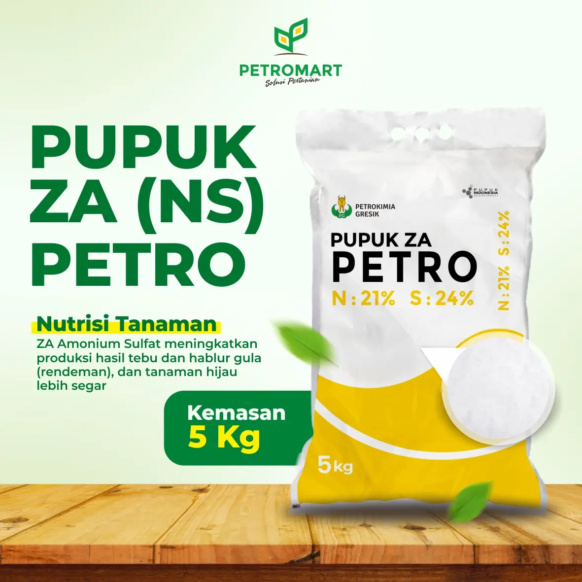 Pupuk ZA (NS) |  Kemasan 5 Kg | Meningkatkan Mutu Hasil Panen & Meningkatkan Produksi Hasil Tebu & Hablur Gula | PETROMART OFFICIAL STORE