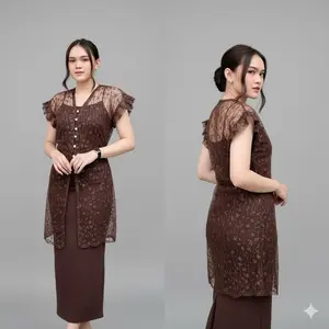 [TIDAK 1 SET ] muslim Leyca Vest Tile Sequin Premium Kekinian Kondangan Outfit Lebaran 2025 dengan Desain Elegan dan Warna Coklat Tua outer brokat untuk Hijab lengan