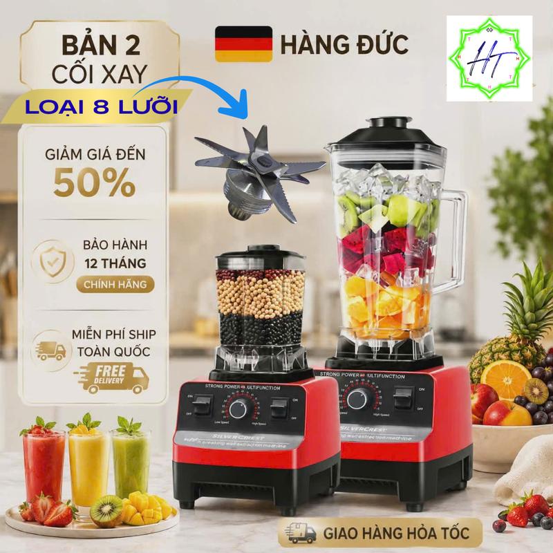 [BẢN 2 CỐI XAY] Máy Xay Sinh Tố Đa Năng KAW SILVER CREST SC-1589 Máy Xay Công Nghiệp 2 Cối Xay Công Suất 4500W