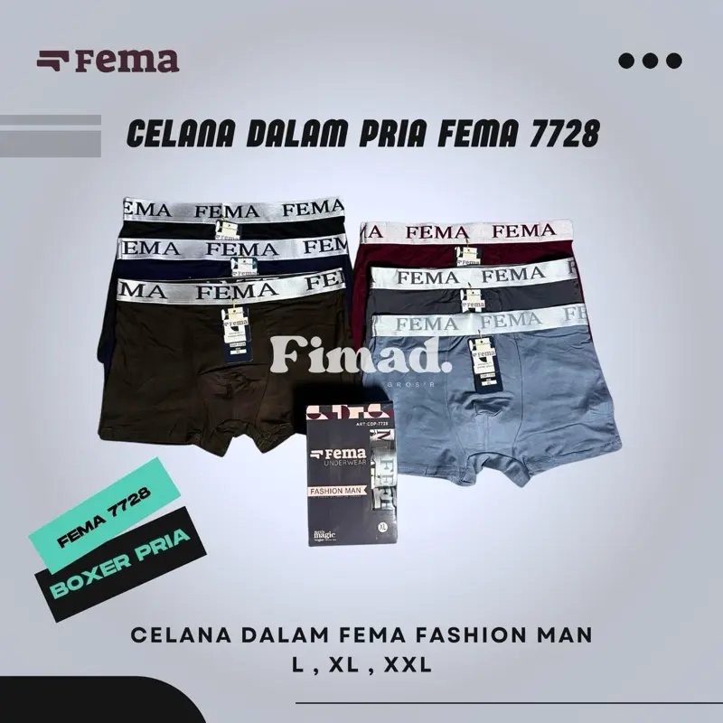 CELANA DALAM PRIA FEMA 7728 DEWASA POLOS ISI 3 6 12 CD BOXER PRIA Sport Katun Cowok celana  boxer  laki  laki Jumbo Pendek Remaja 2