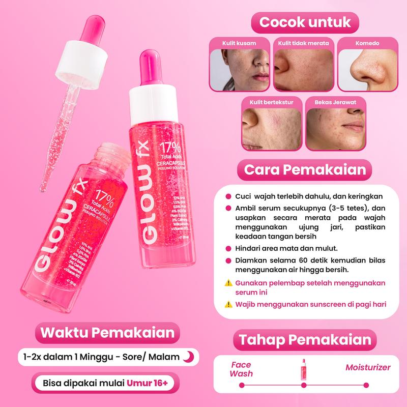 [Glass Skin Bundle] - GLOW FX - 17% Total Acids CeraCapsule Peeling Solution - Serum Exfoliasi Wajah Mengandung Glycolic Acid Untuk Mencerahkan dan Menghaluskan Wajah 2
