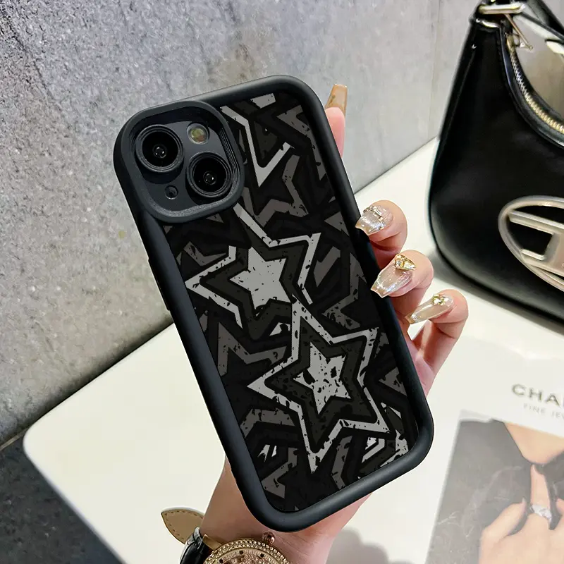 Casing Hp untuk Xiaomi Redmi Note 9 Redmi Note 9s Case sarung HP lembut pola bintang berujung lima hitam dan putih Softcase ponsel casing pelindung silikon Kesing 7