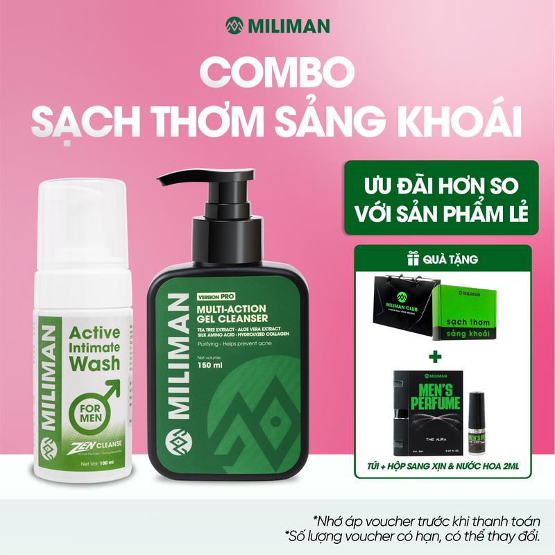 Combo Sạch Thơm Sảng Khoái - Quà Tặng Nam Giới Cao Cấp Gồm 1 Sữa Rửa Mặt Nam Và 1 Bọt Vệ Sinh Nam Hỗ Trợ Lưu Hương MILIMAN