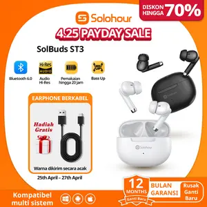 Solohour ST3 TWS Earphone Bluetooth 6.0 Headphones Wireless Sports Bass Noise Reduction Battery Efficient 20hr Quick Pairing with Mobile Phone