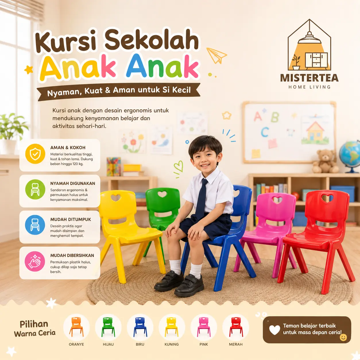 [READY STOCK] KINGDOM PLAST KURSI PLASTIK ANAK / BANGKU TUMPUK / PLASTI / SUSUN / SEKOLAH PREMIUM