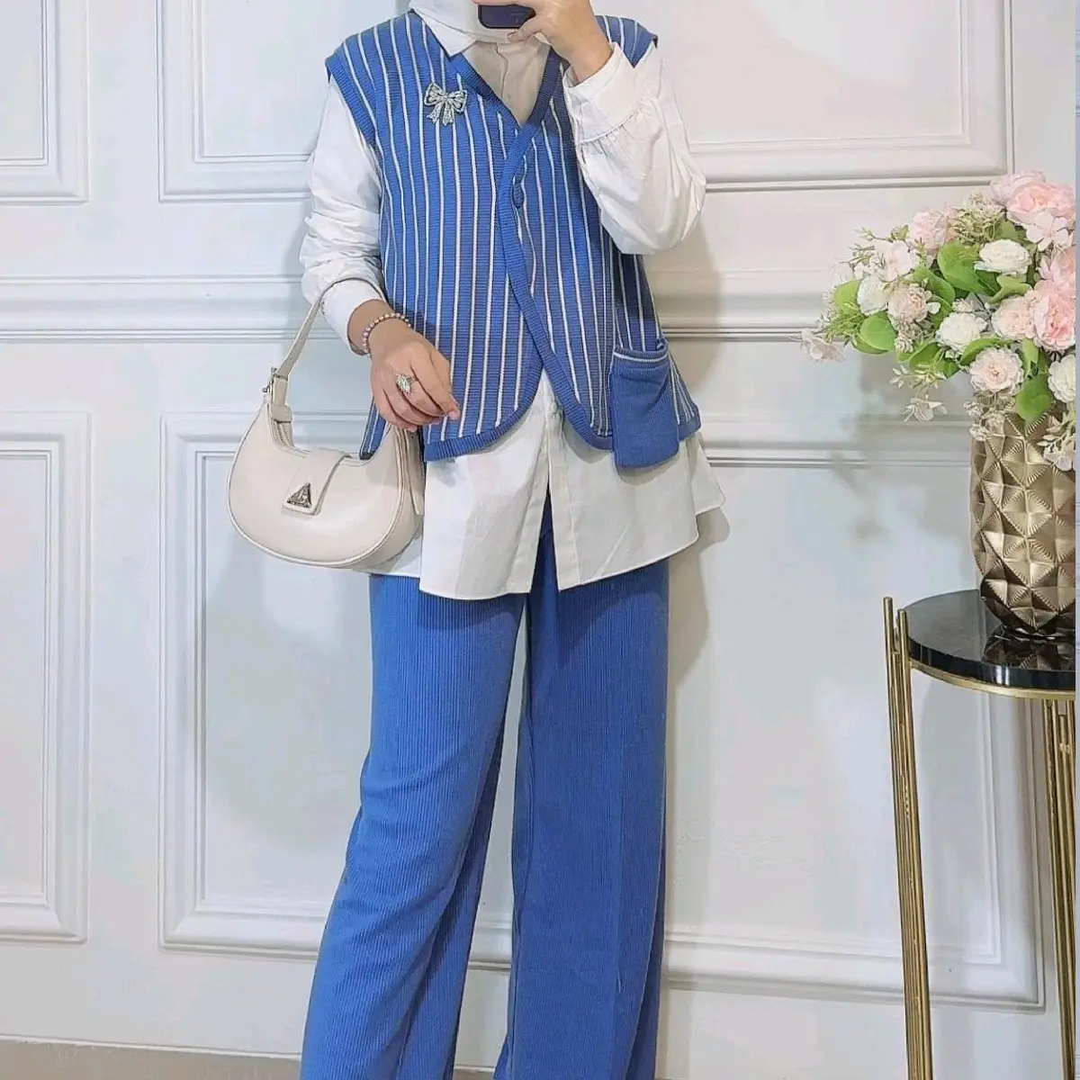 Ameera oneset wanita bahan knit setelan wanita kekinian Celana  Variasi Outer Katun Muslim