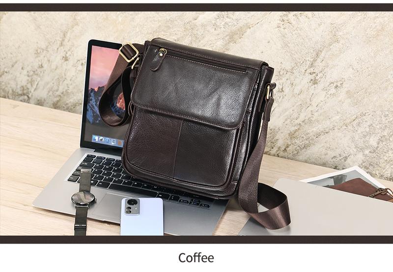 Product Introduction of Men's Business Briefcase Large Capacity Solid Shoulder Bag Soft Genuine Leather Flap Crossbody Bag 15