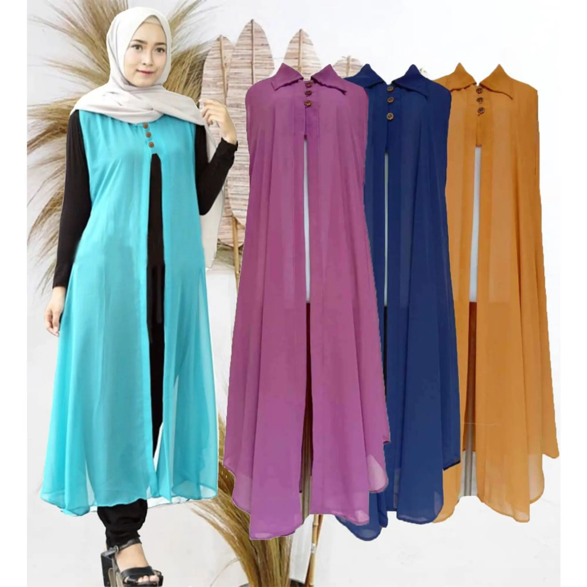 Outer Kardigan Jumbo Tanpa Lengan Bahan Ceruty Babydoll By Azka Collection - Model Pengencang Kancing