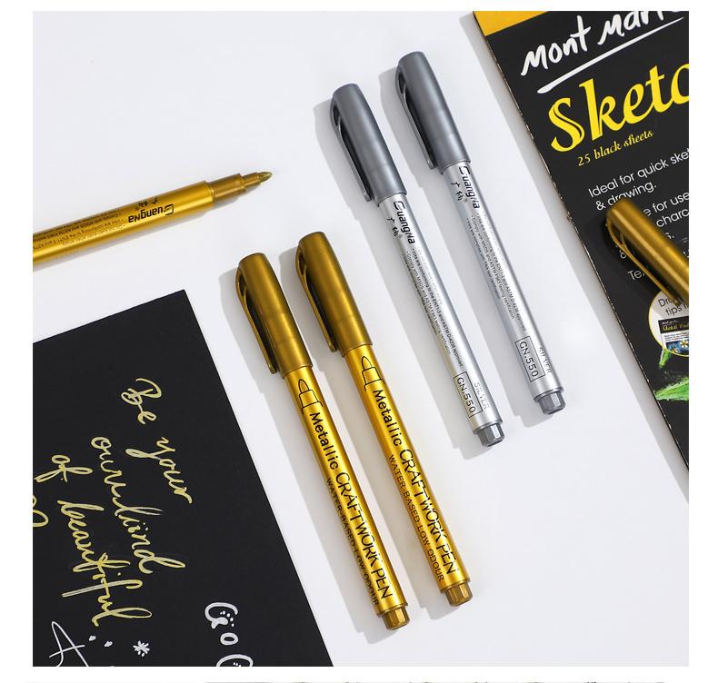 Product Introduction of JIANWU 4Pcs/Set Gold Silver Metallic Color Paintbrush Pen Student Drawing Highlighter Markers Writing School Supplies Stationery 12