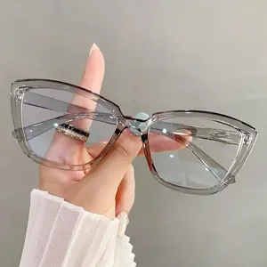 【BATIKSAM】Kacamata Datar Mata Kucing Wanita Bingkai Besar Kacamata Anti Cahaya Biru Fashion Sederhana