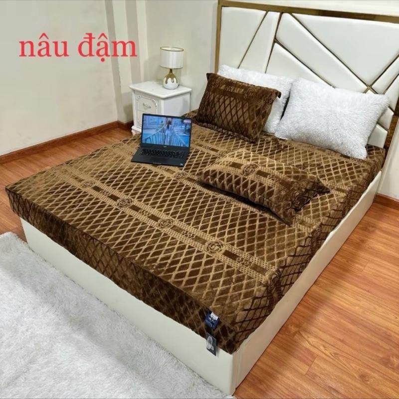  Bộ chăn ga gối nỉ nhung coco siêu êm ái bọc đệm từ 5-15cm 