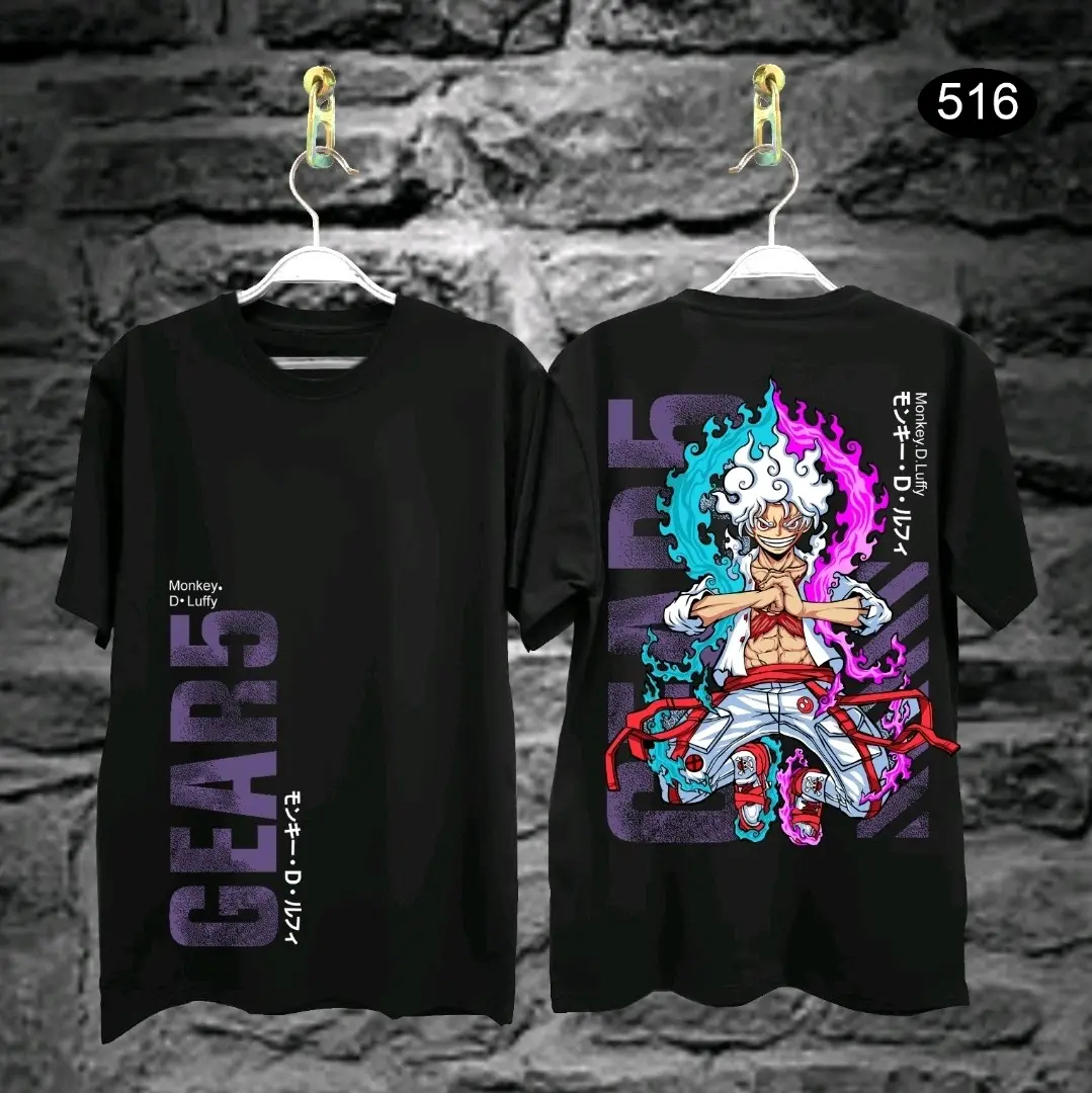 Baju Kaos Distro Pria T-Shirt Atasan Oblong Lengan Pendek Cowok Dewasa One Piece Luffy Gear 5 D Monkey