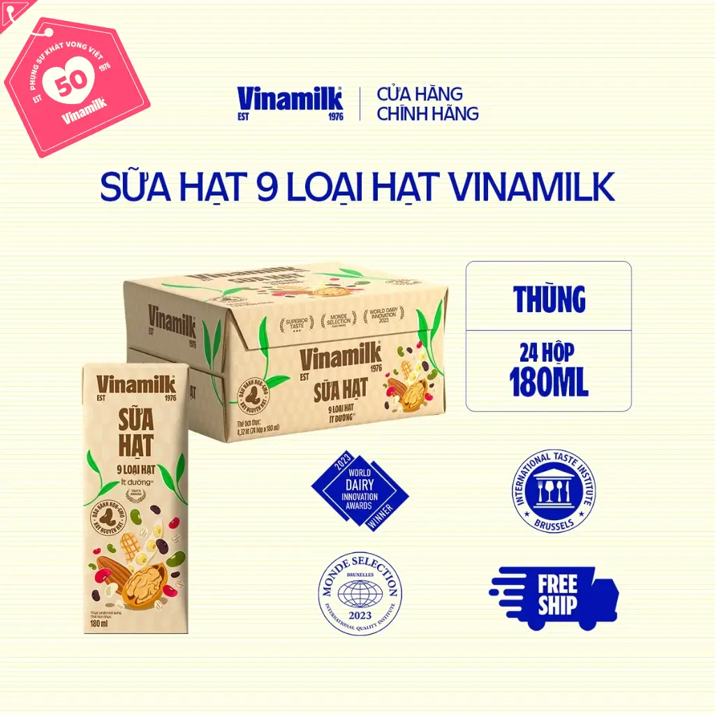 Thùng 24 hộp Sữa hạt 9 loại hạt - Ít đường 180ml