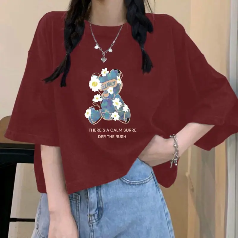KAOS CROP TOP OVERSIZE BEAR FLOWER WANITA Combed 0