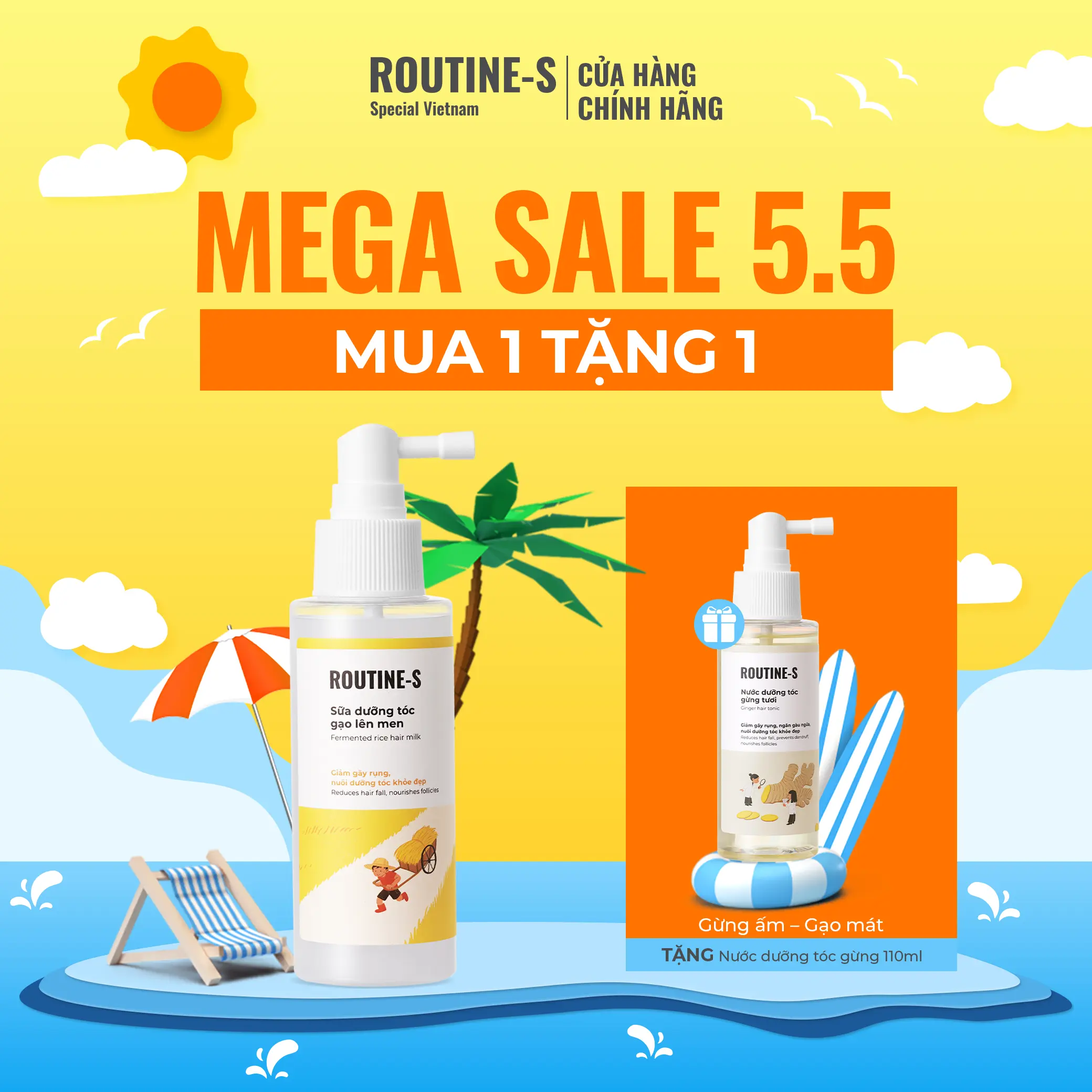 [MUA 1 TẶNG 1] Sữa Dưỡng Tóc Gạo Lên Men Biotin ROUTINE-S 110Ml – Hỗ Trợ Giảm Gãy Rụng, Nuôi Dưỡng Tóc Mềm Mượt - Xịt ủ chân tóc trước gội + Xịt dưỡng chân tóc sau gội