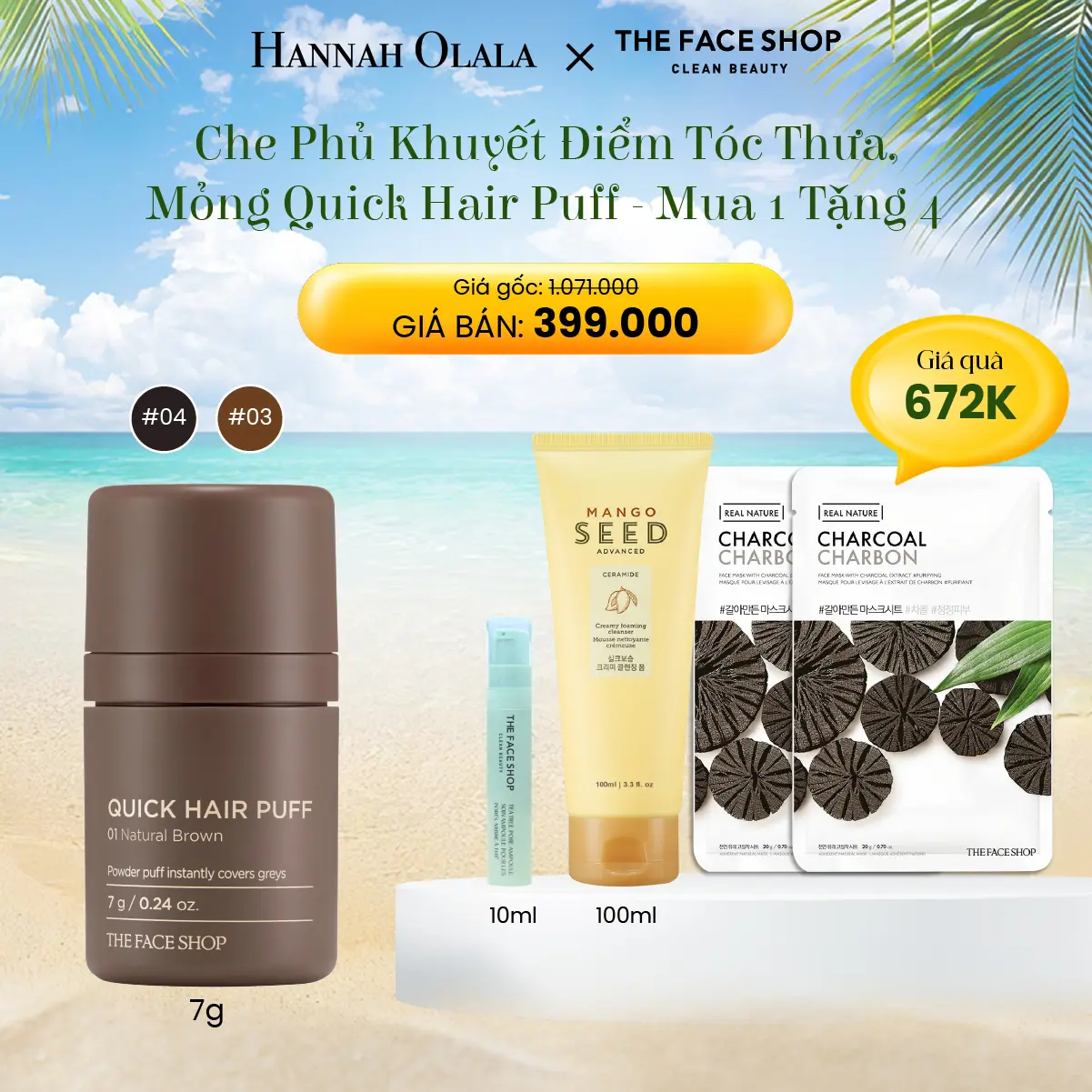 Phấn Che Khuyết Điểm Tóc Thưa, Tóc Mỏng THE FACE SHOP Quick Hair Puff 7g