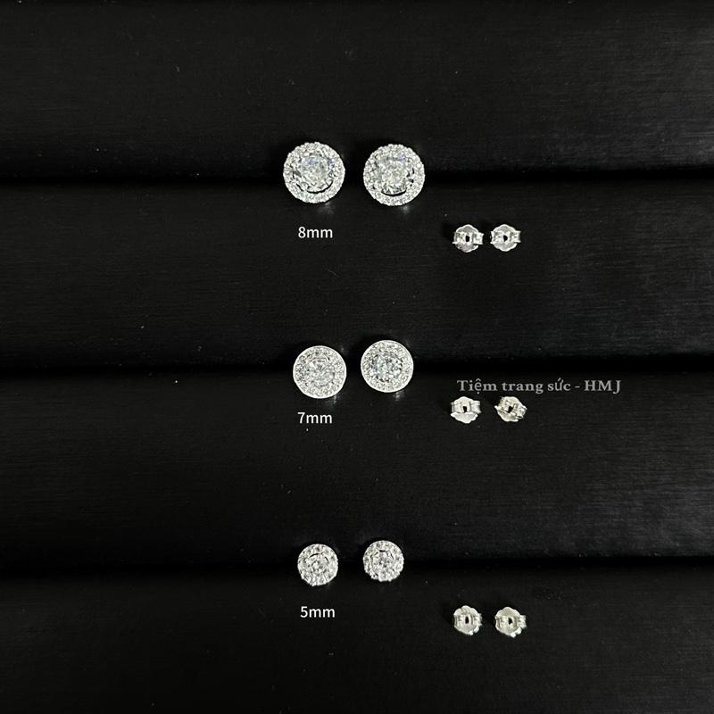 Bông tai bạc ta nụ tròn đính đá hai size to nhỏ cho nam và nữ - HMJ