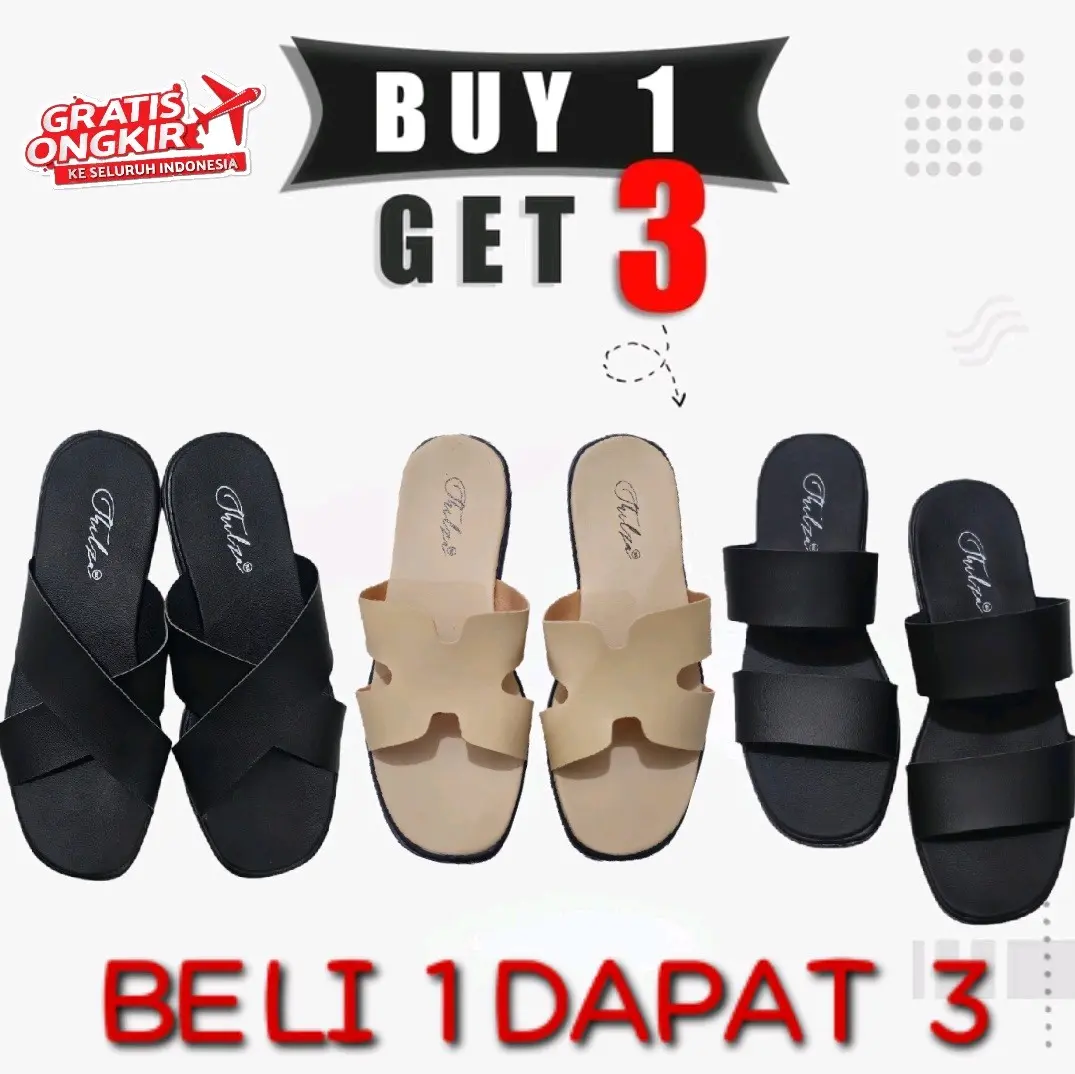 Promo Beli 1 Gratis 2 Dapat 3 Pasang Sandal Wanita Jepit Sandal Wanita Slop Sendal Teplek Flat Cewek