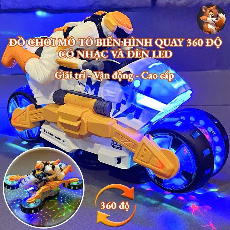 Đồ Chơi Mô Tô, ô tô Biến Hình Xoay 360 Đèn Led Phát Nhạc Cho Bé