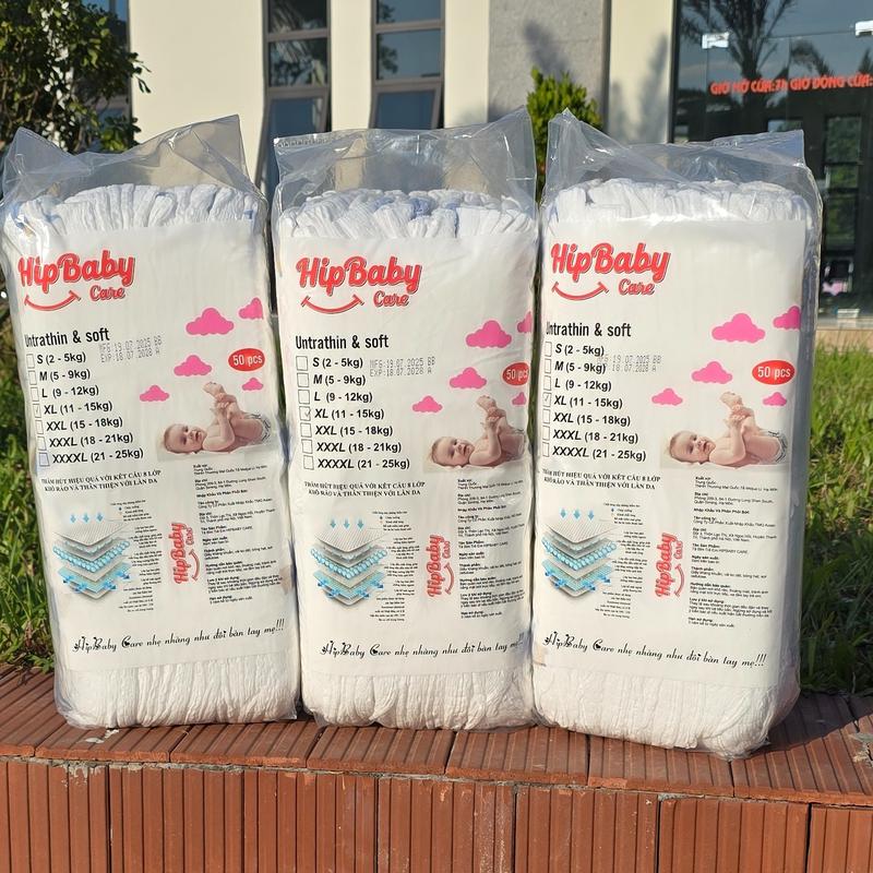 HipBaby Care Combo 3 Bịch 150 Miếng Bỉm Quần/Tã Dán Mềm Mỏng Hút 500ml Nước Đủ Size M Đến 3XL Cho Bé