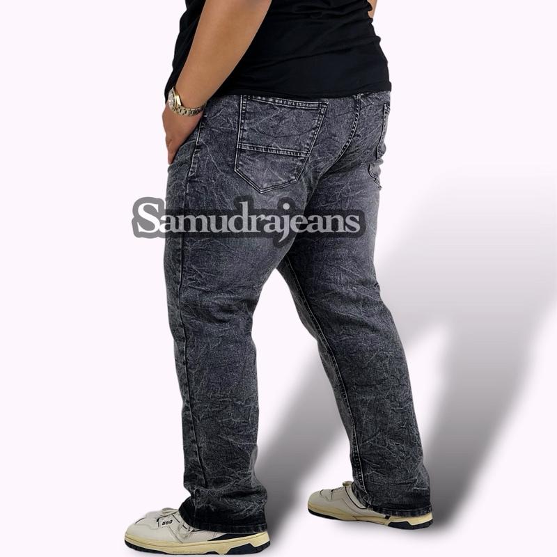 Celana Jeans Pria Snow Black Jumbo Model Slimfit Bahan Tebal Melar elastis Stretch Ukuran Big Size 36 sampai 46 Nyaman Panjang Casual Hitam 1