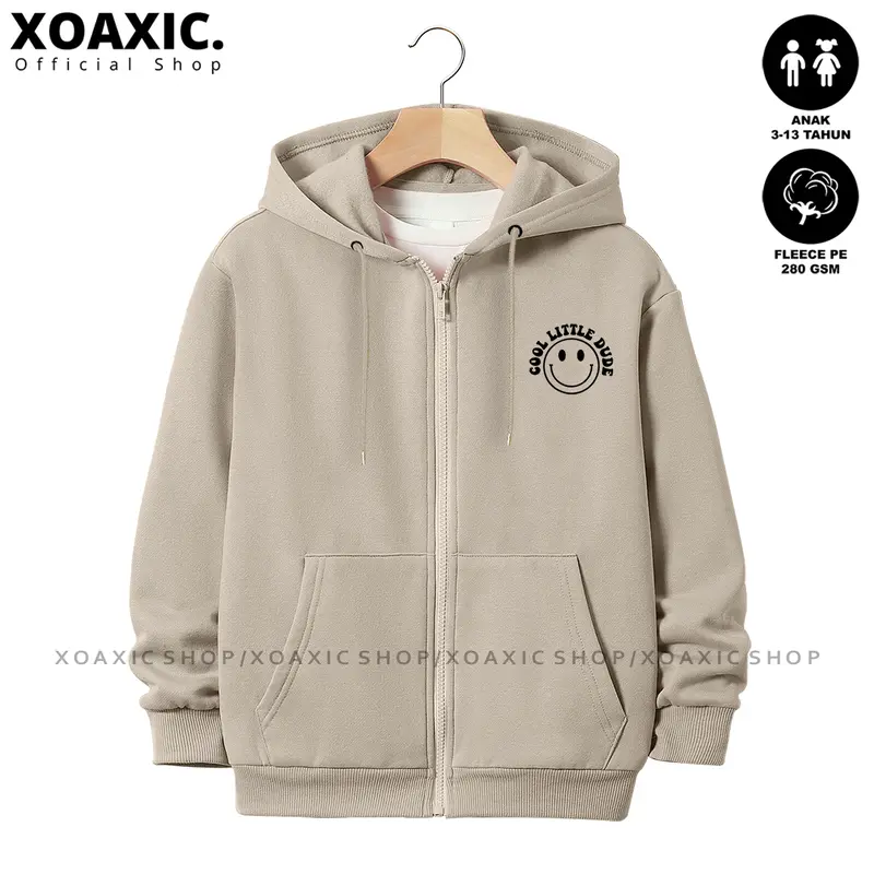 Jaket Hoodie Zipper Anak Laki-laki/Perempuan Usia 3-13 Tahun Motif Sablon COOL LITTLE Dude Bahan Fleece Tebal Premium Fashion Bulu 0