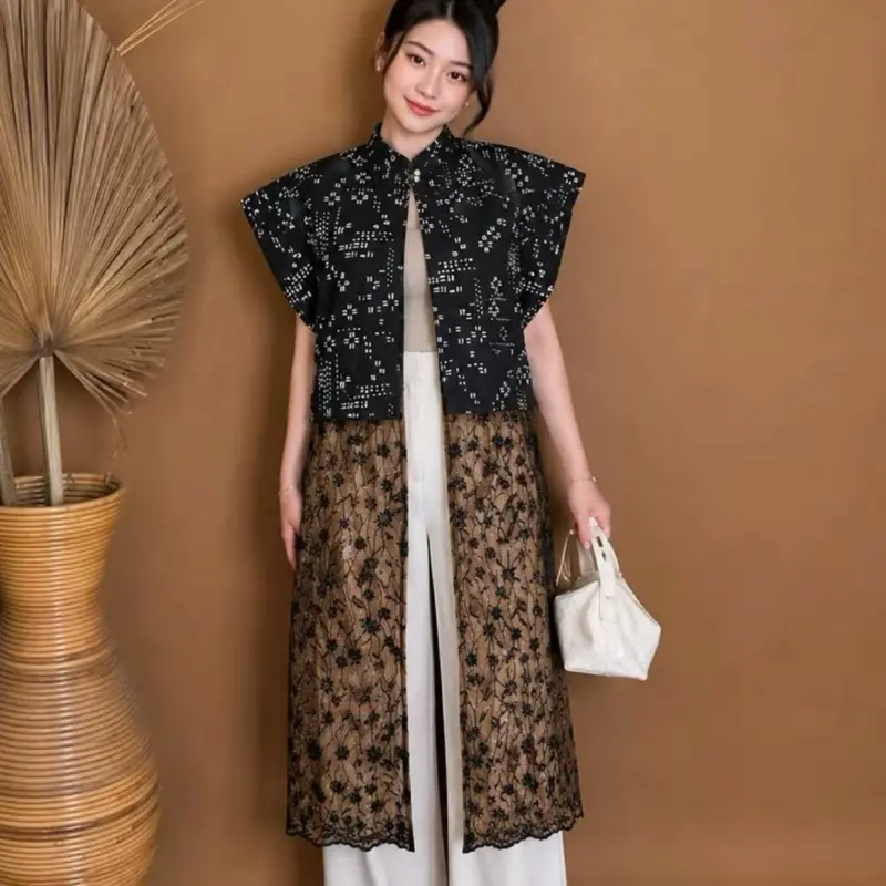 Aida Stayle - Vest Outer Batik Wanita Kombinasi Brokat Elegan Baju Formal Kondangan Muslim Unik