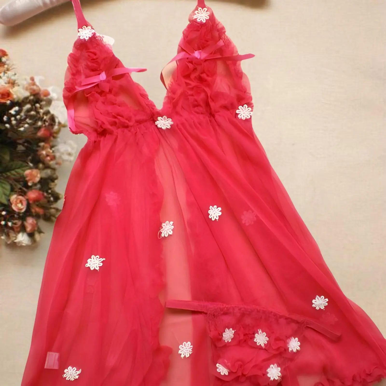 DIVA Lingerie Wanita Deep V-Neck Bahan Lace Motif Bunga Transparan 1168