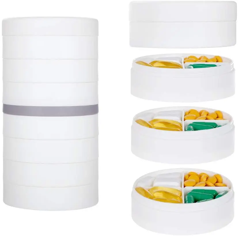 KIGI Pill Box Organiser, 28 Compartments Medication Pill Case, 7 Days Pill Organisers, in Black and White