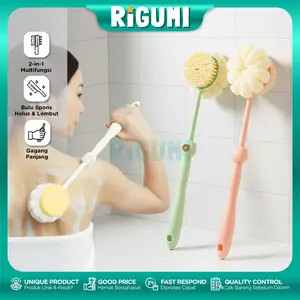 Shower Puff 2 In 1 Karakter Sikat Gosok Punggung Mandi Bulu Spons Halus Lembut Gagang Panjang