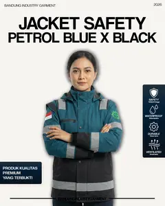 NEW CATALOG ! Jaket Safety Tambang Waterproof Taslan Balon Petrol Blue x Black Scotlight Reflektif – Jaket Kerja Lapangan Anti Air Bisa Custom Bordir Logo Nama & Tulisan Belakang | Bandung Industry Garment Hijau