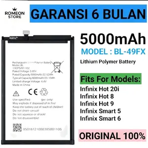 BATERAI COMPATIBLE UNTUK Infinix Hot 20i Infinix Hot 8 Infinix Hot 9 Infinix Smart 5 Infinix Smart 6  BL-49FX ORIGINAL BATRAI BATREI BATRE BATTERY ORI DAN BERKUALITAS