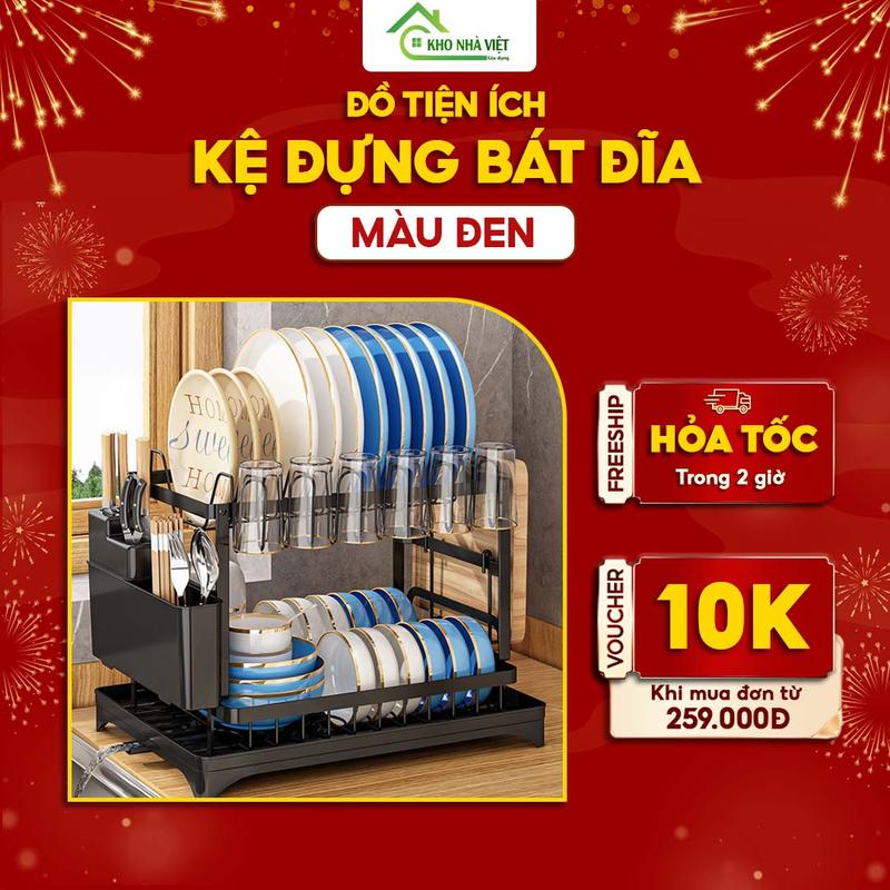 Kệ Đựng Bát Đũa Giá Úp Bát 2 Tầng Có Khay Hứng Nước,Thoát Nước Mọi Hướng Thép Carbon Dày Dặn Thiết Kế Thông Minh Cố Định Chén Đĩa