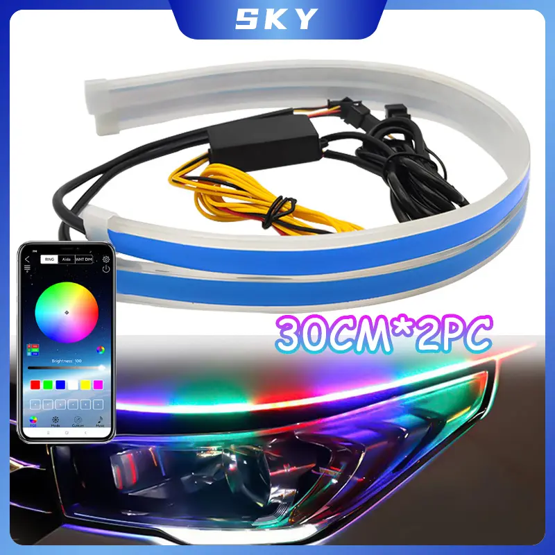 SKY Lampu Alis Led DRL Maxmoto Rgb Konek Aplikasi Android/Ios Welcome Light Sein Running Bluetooth App Controller 30cm 0