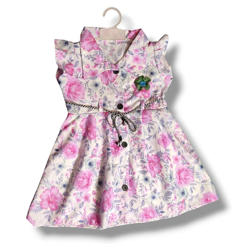 Dress anak 1 2 tahun cewek perempuan gaun kancing motif HK Tsum"/random Bayi Kucing Katun Lengan 4